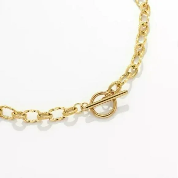 18k Gold Plated Stainless Steel Chunky Chain Choker Necklace Toggle Clasp 17in - Picture 6 of 7